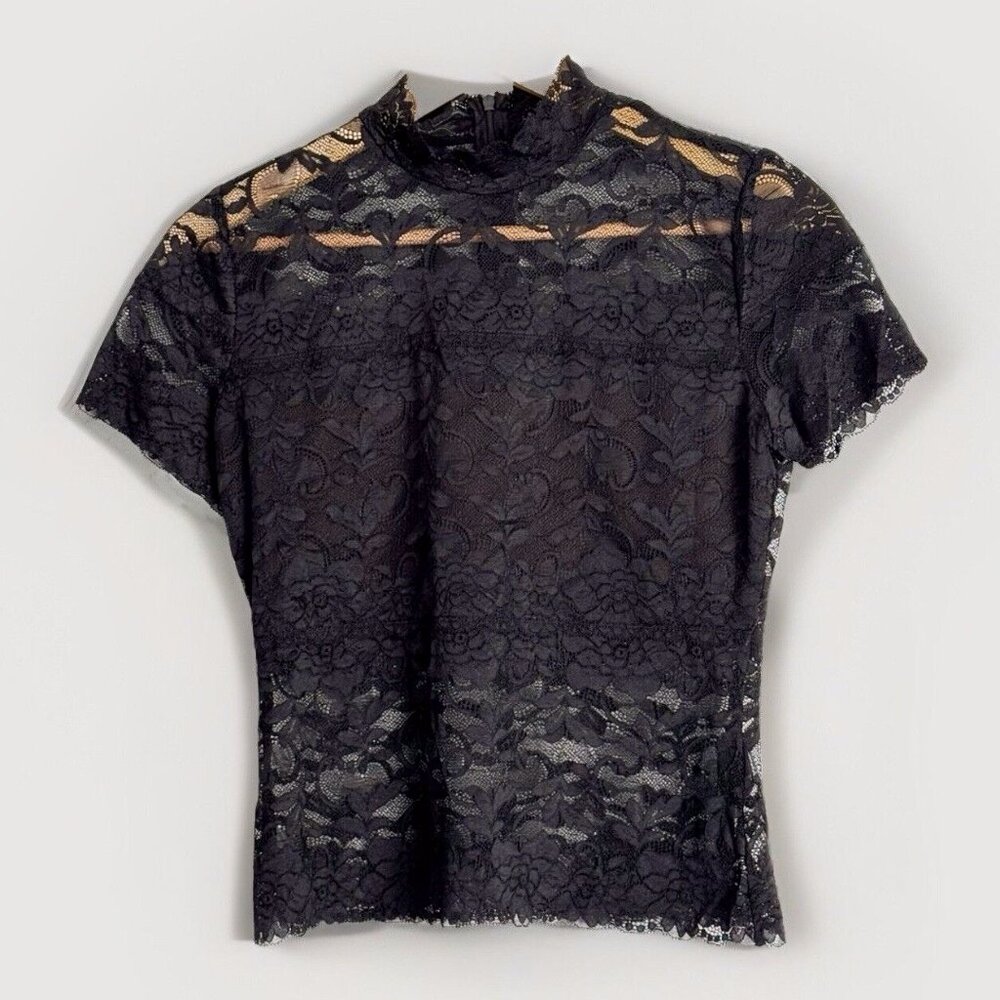 Guess Y2K Black Lace Cropped Top Size Medium High Neck Baddie Gothic Romantic